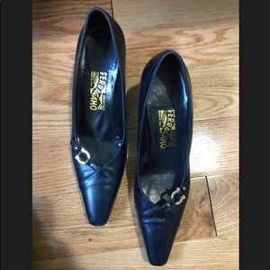 Salvatore Ferragamo On Heels 7 1/2 NavyBlue